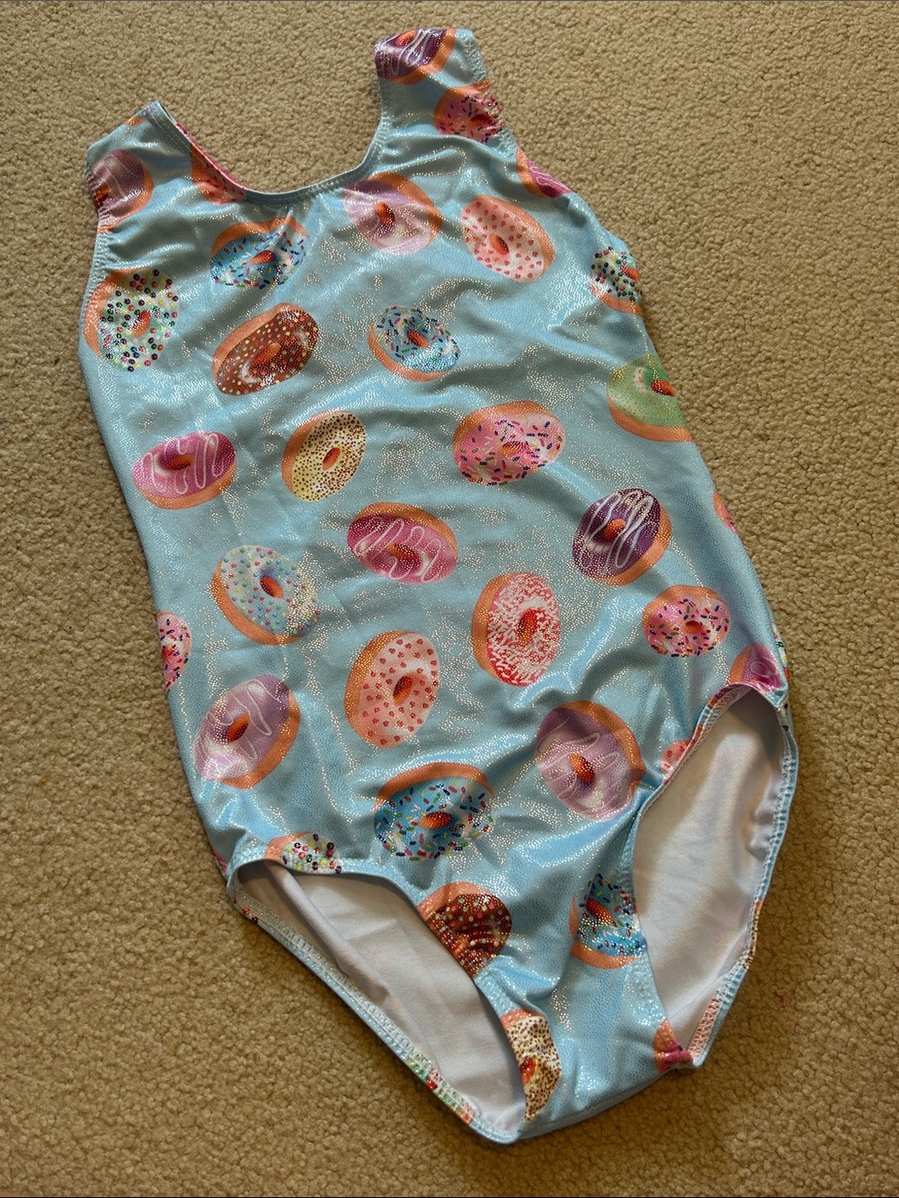 Girls’ Donut Print Tank Leotard, Multicolor Metallic, size 10